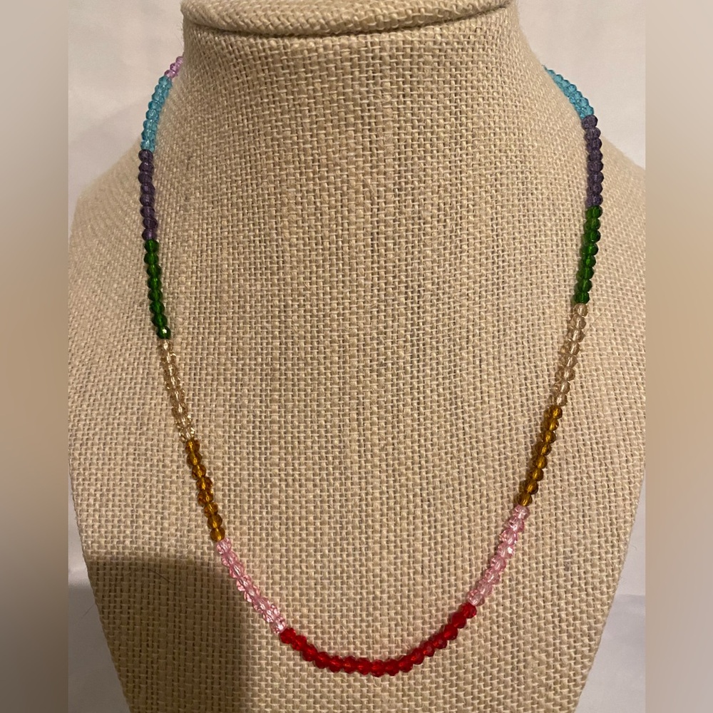 Anthropologie Beaded rainbow multi color Gold bead chain Necklace